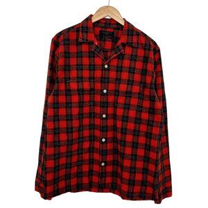 All Saints Duane Long Sleeve Men's Shirt Medium Red Black Plaid